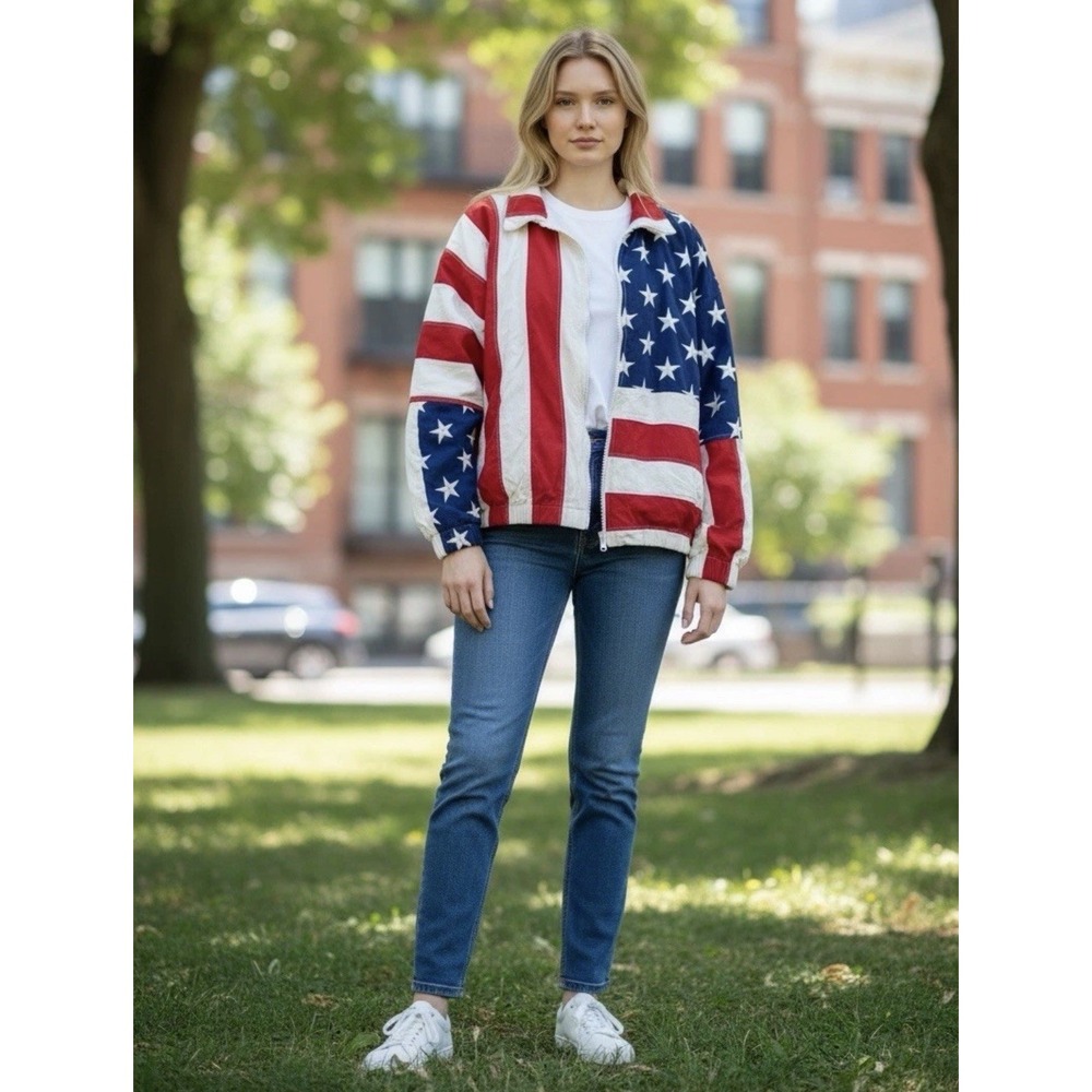 Vintage 90s Limited Edition American Flag Jacket Large Cotton Full Zip USA Made